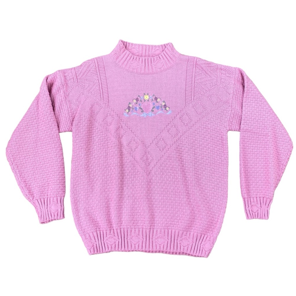 Vintage LT by Liz Thomas pink floral and heart embroidered sweater size M
